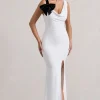 A Catch | White Cowl-Neck Fishtail Split Maxi Dress With Bow