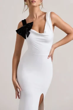 A Catch | White Cowl-Neck Fishtail Split Maxi Dress With Bow
