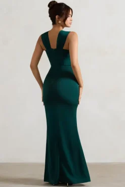 A Romantic | Green Satin Corset Wrap Maxi Dress