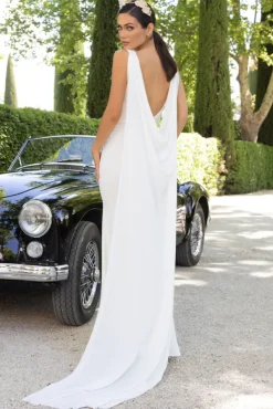 A Toast | White Split Maxi Dress With Draped Cape