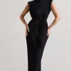 Abbie | Black High-Neck Maxi Dress With Tie Waist