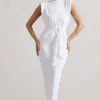 Abbie | White High-Neck Maxi Dress With Tie Waist