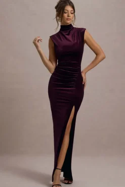 Abilene | Port Velvet High-Neck Split Maxi Dress
