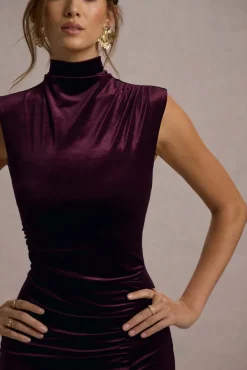 Abilene | Port Velvet High-Neck Split Maxi Dress