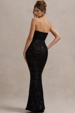 Adalee | Black Sequin Strapless Maxi Dress