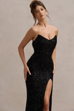 Adalee | Black Sequin Strapless Maxi Dress