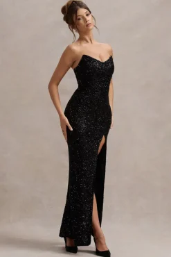 Adalee | Black Sequin Strapless Maxi Dress