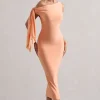 Adapt | Coral Asymmetric Midi Dress With Tie Sleeve