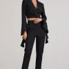 Addilyn | Black Cotton-Blend Tailored Straight-Leg Split Trousers