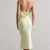 Addison | Lemon Cowl-Neck Open-Back Midi Dress With Lace