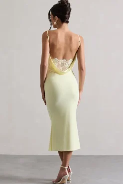 Addison | Lemon Cowl-Neck Open-Back Midi Dress With Lace
