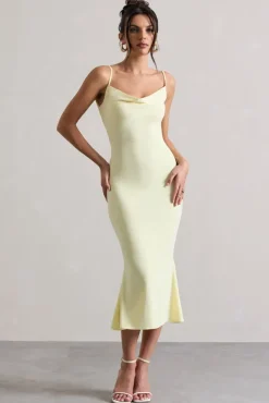 Addison | Lemon Cowl-Neck Open-Back Midi Dress With Lace