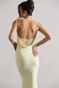 Addison | Lemon Cowl-Neck Open-Back Midi Dress With Lace