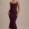 Addison | Port Cowl-Neck Open-Back Midi Dress With Lace