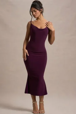 Addison | Port Cowl-Neck Open-Back Midi Dress With Lace