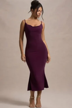 Addison | Port Cowl-Neck Open-Back Midi Dress With Lace