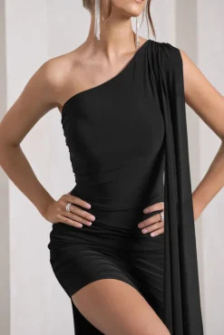 Adelaide | Black Asymmetric Sleeveless Split Maxi Dress