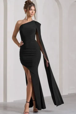 Adelaide | Black Asymmetric Sleeveless Split Maxi Dress