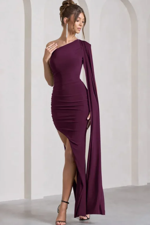 Adelaide | Plum Asymmetric Sleeveless Split Maxi Dress