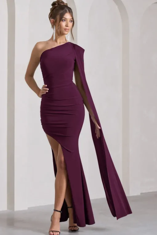 Adelaide | Plum Asymmetric Sleeveless Split Maxi Dress