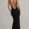 Adele | Black Ruched Fishtail Cami Maxi Dress