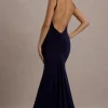 Adele | Navy Backless Ruched Fishtail Cami Maxi Dress