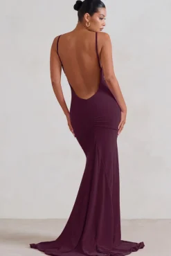 Adele | Plum Backless Ruched Fishtail Cami Maxi Dress