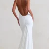 Adele | White Ruched Fishtail Cami Maxi Dress