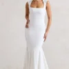 Adore You | Cream Square-Neck Structured Fishtail Maxi Dress