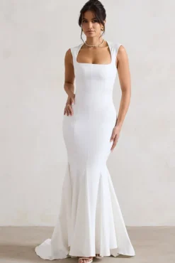 Adore You | Cream Square-Neck Structured Fishtail Maxi Dress