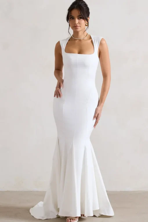 Adore You | Cream Square-Neck Structured Fishtail Maxi Dress