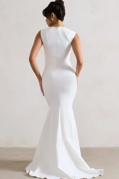 Adore You | Cream Square-Neck Structured Fishtail Maxi Dress