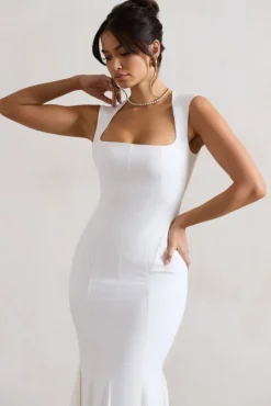 Adore You | Cream Square-Neck Structured Fishtail Maxi Dress