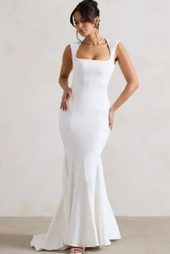 Adore You | Cream Square-Neck Structured Fishtail Maxi Dress