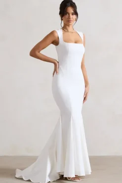 Adore You | Cream Square-Neck Structured Fishtail Maxi Dress