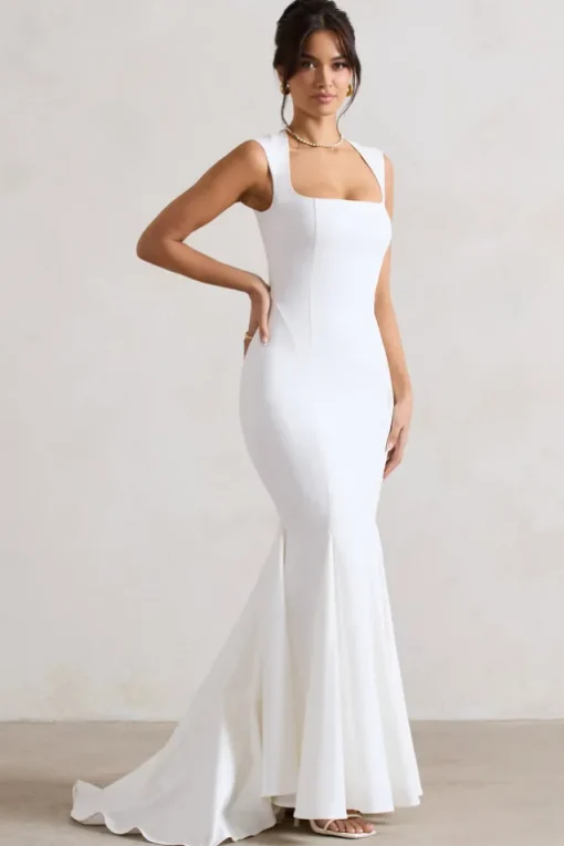 Adore You | Cream Square-Neck Structured Fishtail Maxi Dress