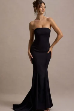 Adored | Black Strapless Structured Fishtail Maxi Dress