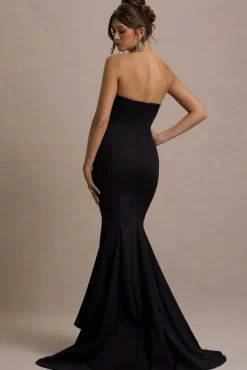 Adored | Black Strapless Structured Fishtail Maxi Dress