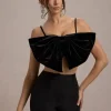 Adya | Black Velvet Strappy Bow Crop Top
