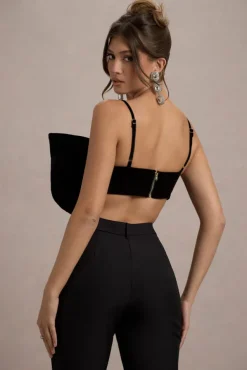 Adya | Black Velvet Strappy Bow Crop Top