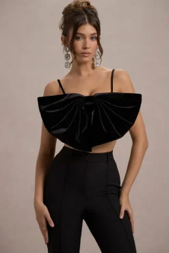 Adya | Black Velvet Strappy Bow Crop Top