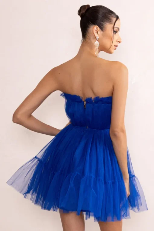 Aella | Cobalt Blue Bandeau Volume Pleated Tulle Mini Dress