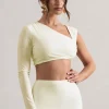 Agalia | Cream Ruched Asymmetric One-Sleeve Crop Top