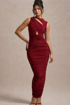 Aire | Wine Cut-Out Ruched Maxi Dress