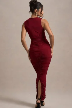 Aire | Wine Cut-Out Ruched Maxi Dress