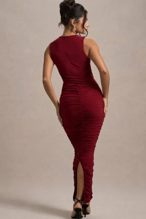 Aire | Wine Cut-Out Ruched Maxi Dress