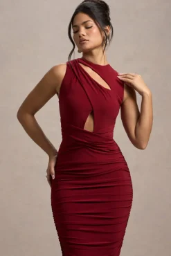 Aire | Wine Cut-Out Ruched Maxi Dress