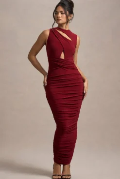 Aire | Wine Cut-Out Ruched Maxi Dress