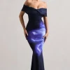 Alaia | Navy Floral Print Bardot Maxi Dress