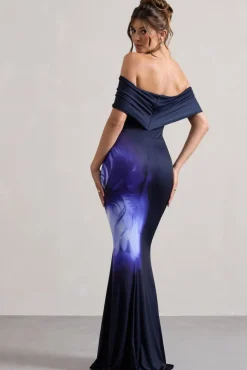 Alaia | Navy Floral Print Bardot Maxi Dress